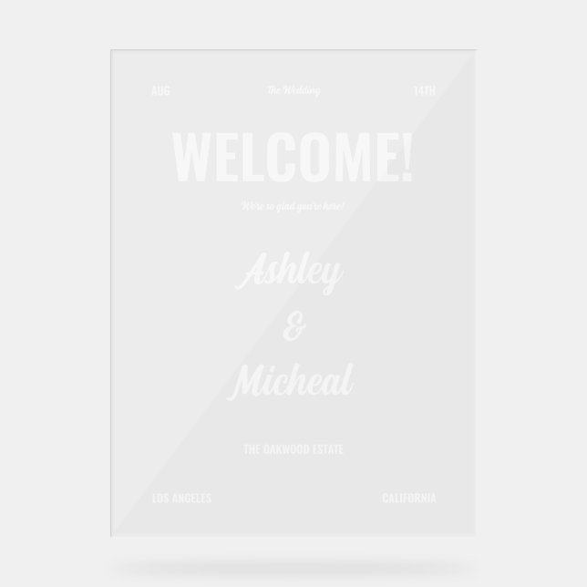 Retro Minimal Script Lettering Wedding Welcome Acrylic Sign (Front)
