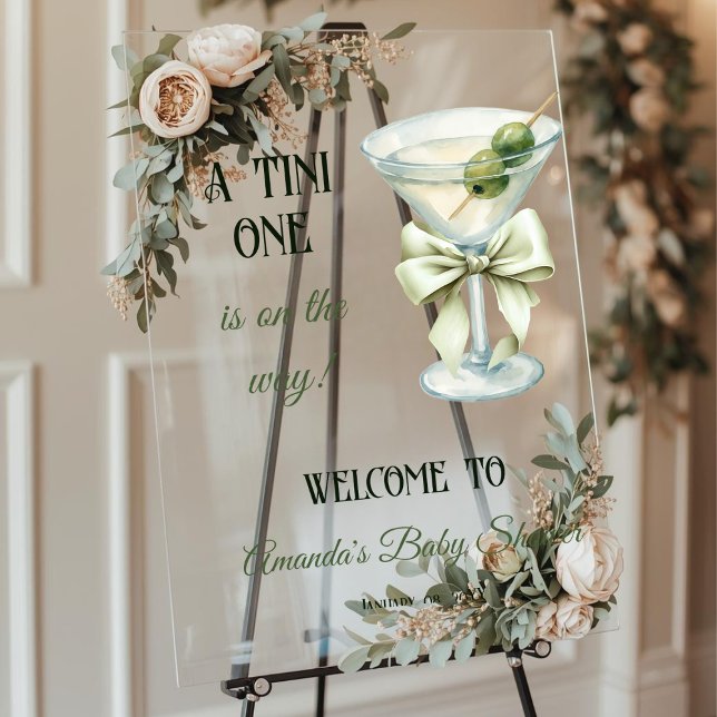 Retro Minimalist A Tini One Martini Baby Shower Acrylic Sign (Creator Uploaded)