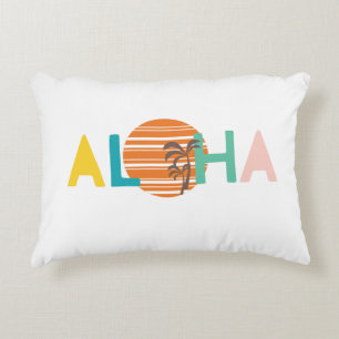 Retro, Minimalist "Aloha"Hawaii Sunset Palm Tree Accent Pillow