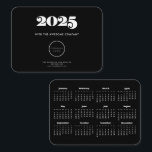 Retro minimalist Black Calendar 2025 corporate Business Card<br><div class="desc">A business card sized 2025 calendar,  to customize with your company info and logo,  perfect as a holiday promotional item.</div>