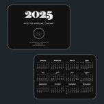 Retro minimalist Black Calendar 2025 corporate Business Card<br><div class="desc">A business card sized 2025 calendar,  to customize with your company info and logo,  perfect as a holiday promotional item.</div>