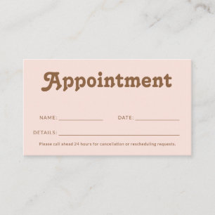 Retro Minimalist Blush Pink Brown Appointment Card