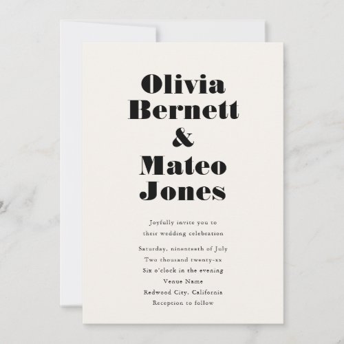 Retro Minimalist Bold Wedding White Invitation