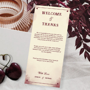 Retro Minimalist Burgundy Ivory Welcome and Thanks