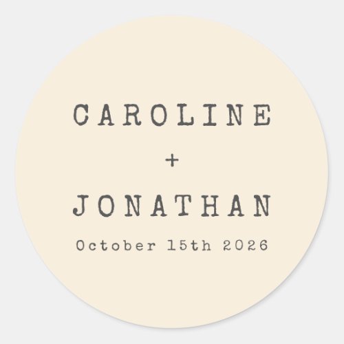 Retro Minimalist Cream Typewriter Custom Wedding Classic Round Sticker