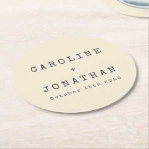 Retro Minimalist Cream Typewriter Custom Wedding Round Paper Coaster