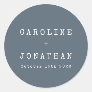 Retro Minimalist Dark Blue Typewriter Wedding Classic Round Sticker