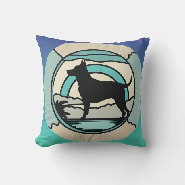 Retro Minimalist Dog Alone on the Beach Throw Pillow (Front)