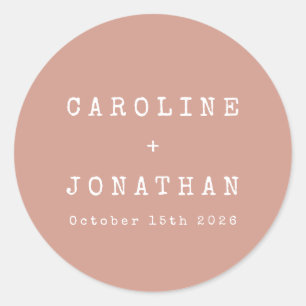 Retro Minimalist Dusty Rose Typewriter Wedding Classic Round Sticker