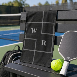 Retro Minimalist Geometric Black Monogram Sports Hand Towel