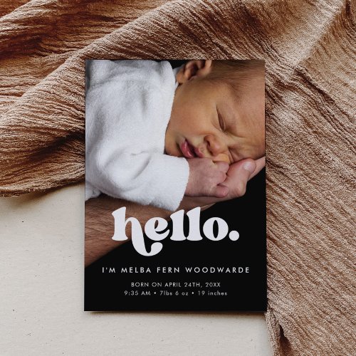 Retro minimalist Hello Baby photo Birth Announcement