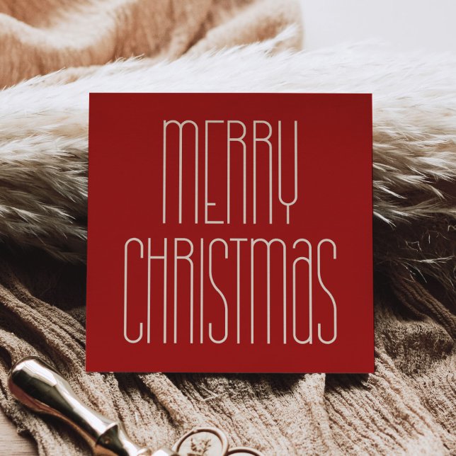 Retro Minimalist Merry Christmas Red Square Holiday Card (Creator Uploaded)