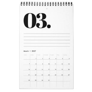 Retro Minimalist No Photo Black and White 2026 Calendar