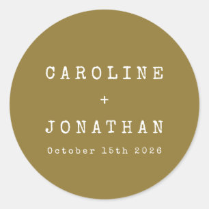 Retro Minimalist Ochre Typewriter Custom Wedding Classic Round Sticker