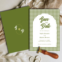 Retro Minimalist Olive green Arch Checker Wedding