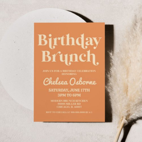 Retro Minimalist Orange Birthday Brunch Party Invitation