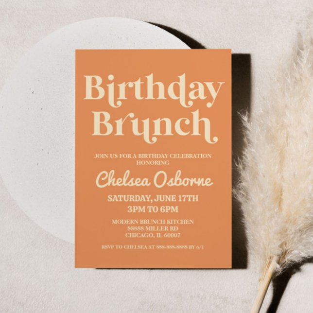 Retro Minimalist Orange Birthday Brunch Party Invitation (Creator Uploaded)
