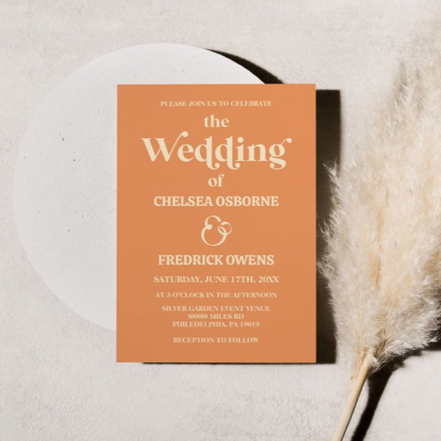 Retro Minimalist Orange Wedding Invitation (Creator Uploaded)
