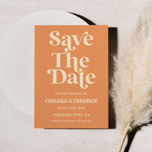 Retro Minimalist Orange Wedding Save The Date Card