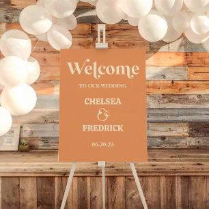 Retro Minimalist Orange Wedding Welcome Sign