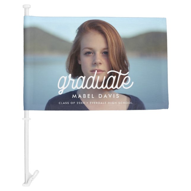 Retro minimalist Photo graduation Car Flag (Front)