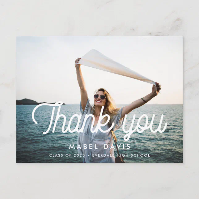 Retro minimalist Photo graduation thank you Postcard | Zazzle