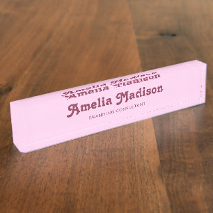 Retro Minimalist Pink Desk Name Plate
