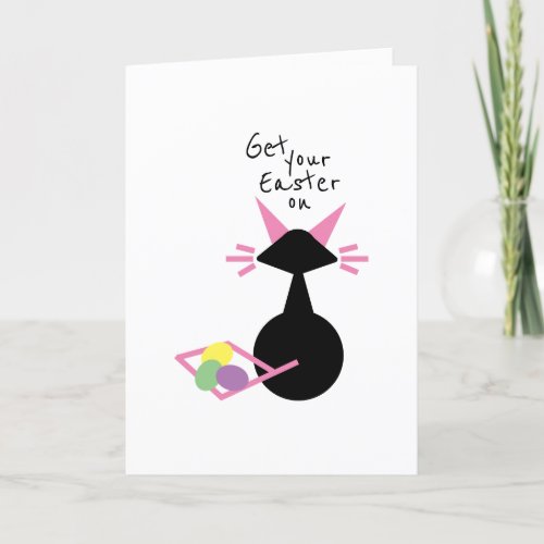 Retro Minimalist Pink Easter Kitty Holiday Card