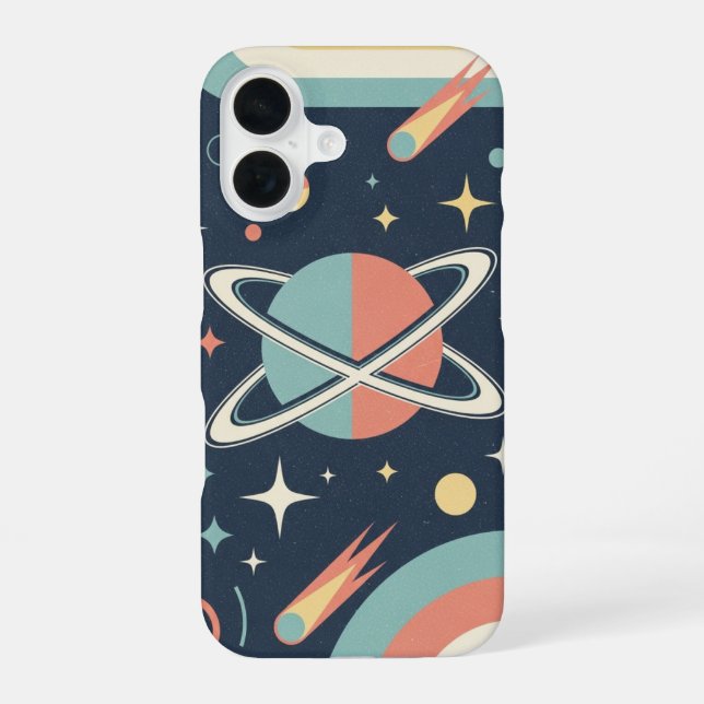 Retro Minimalist Planet with Rings iPhone Case (Back)