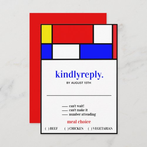 Retro Minimalist Primary Colors RSVP Card