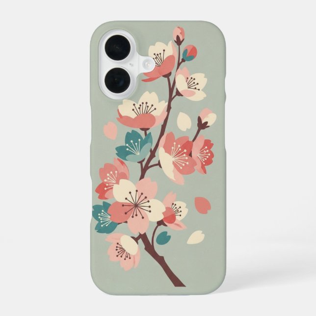 Retro Minimalist Sakura Flowers iPhone Case (Back)