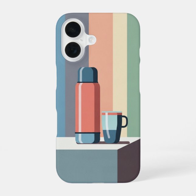 Retro Minimalist Thermos and Cup iPhone Case (Back)