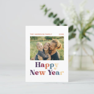 Retro Minimalist Typography New Year Photo Postcard