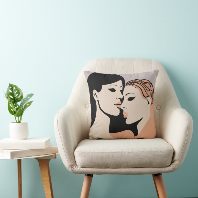 Retro Minimalist Unspoken Bond Faces Throw Pillow (Chair)