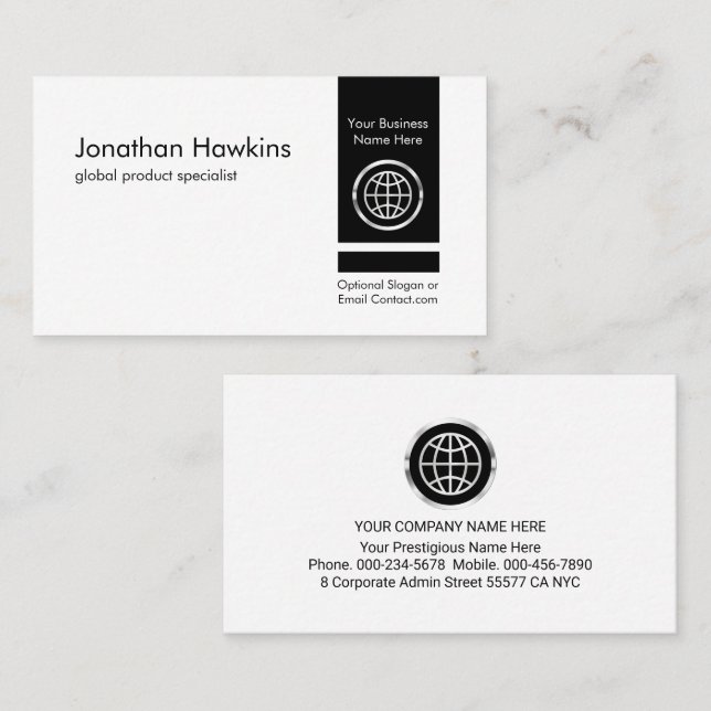 Retro Minimalist Vertical Black Private Enterprise Business Card (Front/Back)