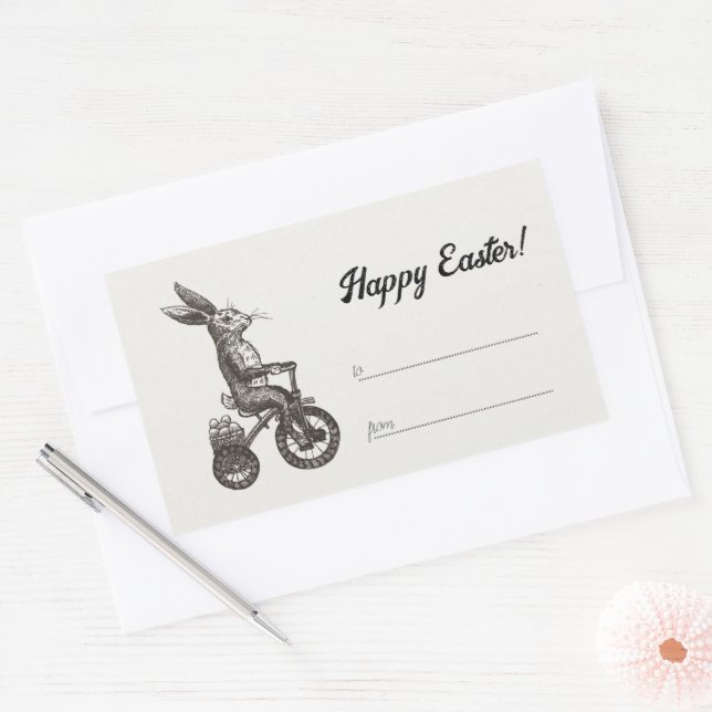 Retro Minimalistic Bunny Bike Egg Basket Easter Rectangular Sticker (Envelope)
