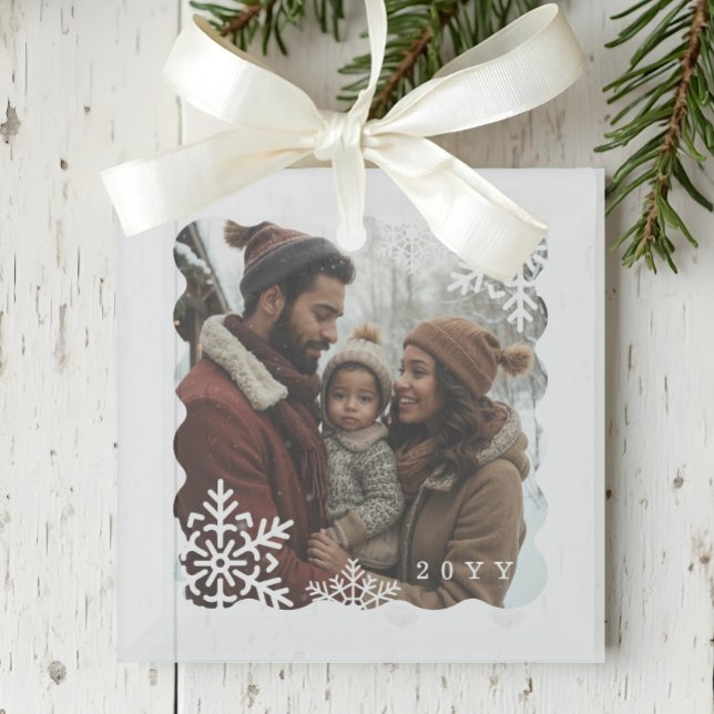 Retro Minital Wavy Photo Frame Snowflake Photo Glass Ornament (Retro Minital Wavy Photo Frame Snowflake Photo Glass Ornament)