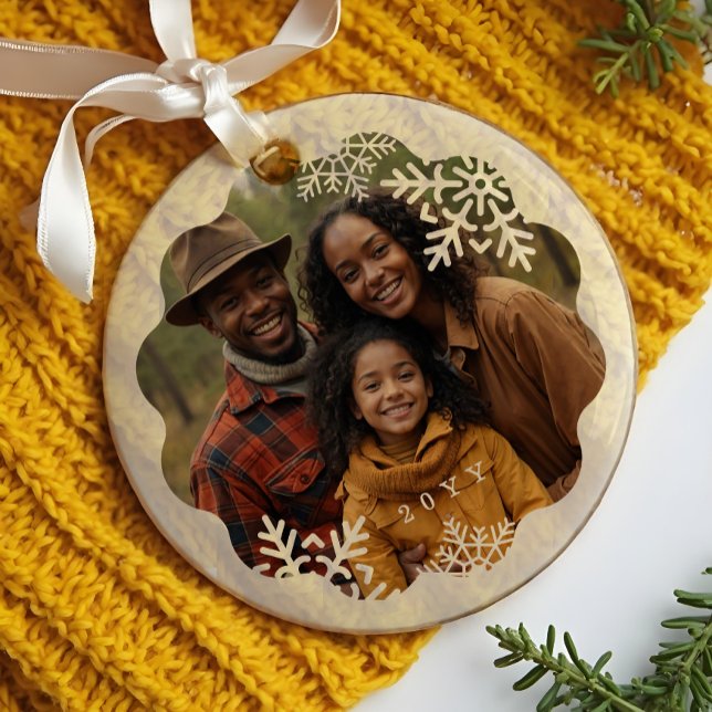 Retro Minital Wavy Photo Frame Snowflake Photo Glass Ornament (Retro Minital Wavy Photo Frame Snowflake Photo Glass Ornament)
