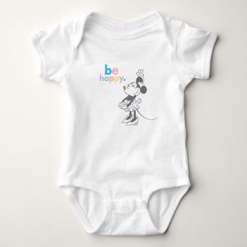 Retro Minnie Mouse _ Be Happy Colored Text Baby Bodysuit