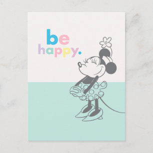 Retro Minnie Mouse - Be Happy Colored Text Postcard