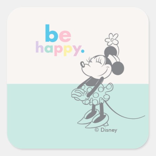 Retro Minnie Mouse - Be Happy Colored Text Square Sticker