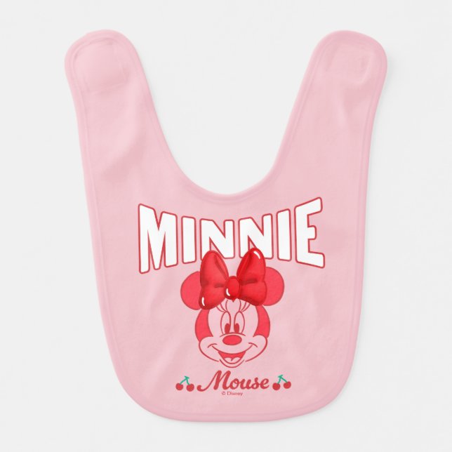 Retro Minnie Mouse Cherry Smile Baby Bib (Front)