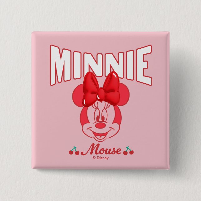 Retro Minnie Mouse Cherry Smile Button (Front)