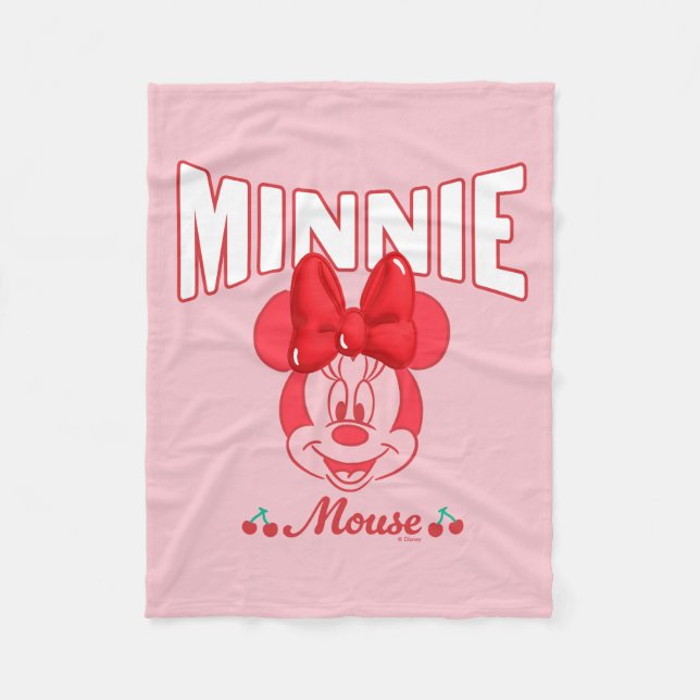 Retro Minnie Mouse Cherry Smile Fleece Blanket (Front)