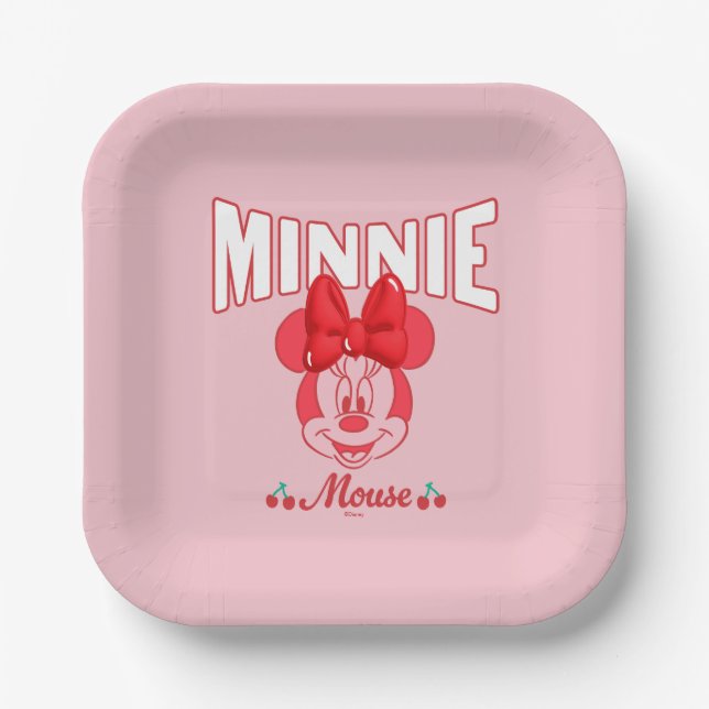 Retro Minnie Mouse Cherry Smile Paper Plates (Front)