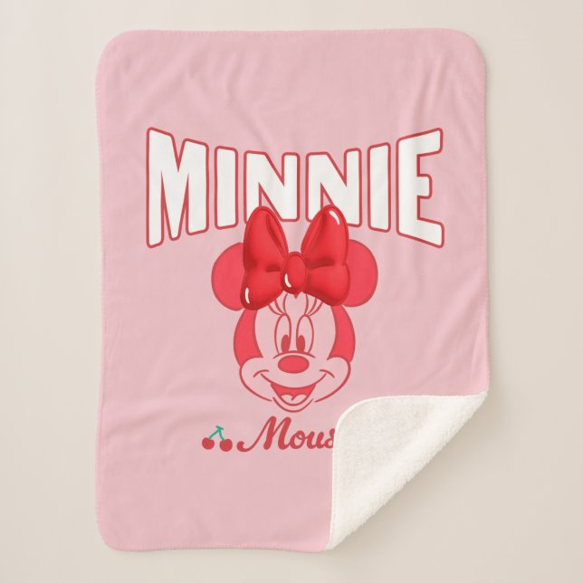 Retro Minnie Mouse Cherry Smile Sherpa Blanket (Front)