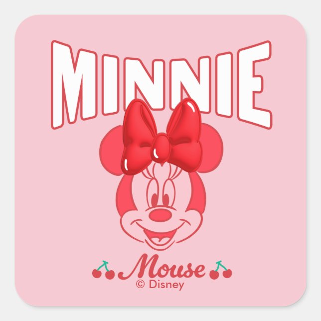 Retro Minnie Mouse Cherry Smile Square Sticker (Front)