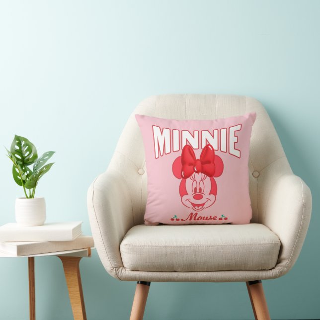 Retro Minnie Mouse Cherry Smile Throw Pillow (Chair)