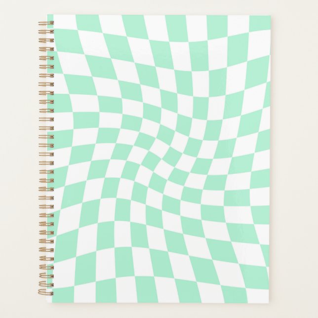Retro Mint Checks Warped Checkerboard Checkered Planner (Front)
