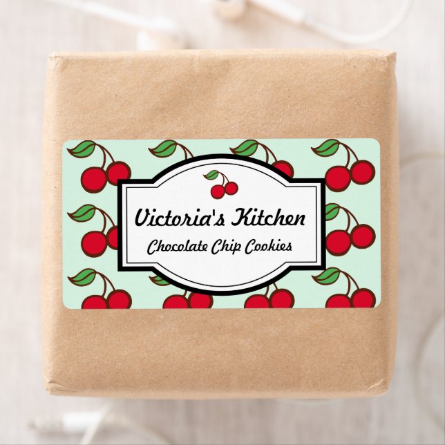 Retro Mint Cherry Personalized Kitchen Labels (Insitu)